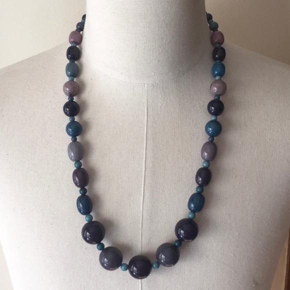 Oversized Blue, Green, and Turquoise Bead Statement Necklace (30.5in) - Picture 1 of 6